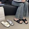 Sandalias Francesas de Lentejuelas con Tiras Cruzadas Verano 2025 Nuevo Estilo para Exterior Planas Casuales de Alto Nivel Tipo Slip-on