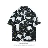 Camisa de Manga Curta com Estampa de Gato Graffiti Estilo Havaiano para Homens e Mulheres Camisa Drapada para o Trabalho Design de Jaqueta de Meia Manga