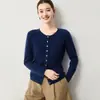 Elegante Lujo Ligero~Cárdigan de Punto 100% Cachemira Pura para Mujer, Ambiente Francés, Cuello Redondo, Cintura Ceñida, Capa Base de Suéter