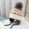 Chapéu de Proteção para Ouvidos Infantil Outono e Inverno Bebê Tricô Quente à Prova de Vento Chapéu Pulôver Meninos e Meninas Jacquard Diamante Lã Chapéu de Inverno