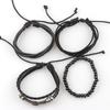 Pulsera Popular Europea y Americana Negra Simple de Cuero Vacuno Multicapa Estrella de Cinco Puntas con Cuentas Trenzada Set de Pulseras Decoración Venta al por Mayor