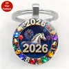 Chaveiro Pingente Redondo de Vidro Padrão Série Cavalo 2026 Venda Quente Transfronteiriça Decoração de Carro Ornamento Pendurado