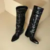 Botas Martin versáteis transfronteiriças 34-48, botas de couro de cano alto bico fino para outono e inverno, botas femininas de salto alto em verniz de tamanho grande