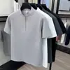 Camiseta de manga corta para hombre estilo deportivo de verano con cuello con cremallera, que absorbe la humedad y es transpirable, nueva camiseta informal de media manga para hombres de mediana edad, venta al por mayor