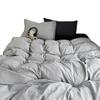 Juego de Cuatro Piezas Estilo Mezcla y Combinación de Color Puro Algodón Lavado Patrón de Rayas Estilo Sin Estampar Suave Ceroso Mezcla y Combinación Ropa de Cama para Dormitorio de Estudiante Juego de Tres Piezas