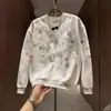 Sudadera holgada de manga larga, colección otoño/invierno, cuello redondo, color blanco, con estampado de monograma con letras y diseños de grafiti, sudadera casual para mujer y hombre de una marca de moda