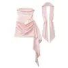 Top Tubo Plissado Sexy Novo Feminino Transfronteiriço Saia Curta Saia de Cetim com Cadarço na Cintura Vestido Europeu e Americano com Fita