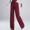 Pantalones de Lana y Seda Five White Geese 6233 para Mujer, Pantalones Rectos con Caída, Pantalones Anchos de Capa de Aire Engrosados, Estilo Delgado y Holgado
