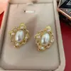 Aretes Vintage Estilo Corte Barroco Perla Redonda Aguja de Plata 925 Aretes Sin Agujeros para las Orejas Clips para las Orejas Aretes Qingdao Mujeres