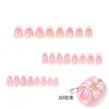Uñas Cortas Flash-On Florales Tridimensionales Estilo Francés, Puntas de Uñas Rosas Simples, Uñas Postizas Usables Al Por Mayor