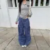 Pantalones cargo de pierna ancha para mujer, color Naranja Juvenil # Azul Francia, con bolsillo tridimensional con cremallera, holgados, adelgazantes, únicos, versátiles, de longitud hasta el suelo