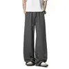 Pantalones de Chándal Blancos de Pierna Ancha con Cordón, Tejido de Punto de Color Sólido, Corte Holgado, Caída Suelta, Color Puro, Moda Urbana, Pantalones Largos Casuales para Hombre