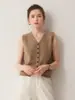 Suéter 100% cachemir puro, nuevo chaleco de punto de cuello en V para otoño e invierno con botones de un solo botón, suéter base de punto versátil de corte holgado