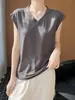 Nuevo Chaleco de Punto Fino con Cuello en V para Primavera y Verano Color Sólido Sin Mangas Jersey Holgado Versátil Camisa Base Top
