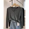 Elegante camiseta de manga larga con botones para mujer, estilo casual, talla grande, adelgazante y rejuvenecedora, adecuada para usar en capas, para mujeres de talla grande, oculta la grasa corporal