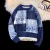 Suéter Grosso com Forro de Lã de Inverno Marca Moderna Masculina Suéter Básico Preguiçoso Costura Vintage Quente Solto Jaqueta Suéter
