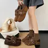 Zapatos Birkenstock Gruesos y Peludos para Mujer 2026 Invierno Nuevos Versátiles Acolchados con Terciopelo Grueso Cálidos Retro Completamente Cerrados Zapatos de Algodón Birkenstock
