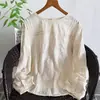 Top de bordado pesado estilo coreano, camisa tipo suéter holgada de algodón puro con cuello redondo en estilo cortesano para mujer, primavera