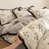 Juego de Cuatro Piezas Floral de Algodón Puro Clase A, Sensación de Lujo Ligero de Alta Gama, Funda de Edredón Premium, Sábana Plana, Sábana Ajustable 100% Algodón, Ropa de Cama Vintage Francesa