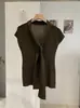 KEKEZOON Top de Punto para Mujer, Manga Corta, Cuello en V con Cinta, Otoño, Simple, Ajustado, Ceñido a la Cintura, Color Sólido, Moderno 8543