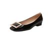 Sapatilhas Quadradas de Couro Genuíno para Mulheres, Bico Baixo, Sola Reta, Bico Quadrado, Superfície Macia de Primavera, Emagrecimento, Elegante, Estilo para o Trabalho, Modelo Novo