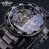 GANADOR GANADOR 614 reloj mecánico para hombre con correa de acero, fondo transparente hueco, diamantes de imitación, moda, manual