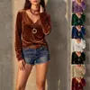 Outono Inverno 2026 Nova Roupa Feminina Transfronteiriça Europeia e Americana Retrô Casual Gola V Veludo Manga Longa Cor Sólida Base para o Dia a Dia