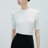 CANVAUS Outono Nova Moda Feminina Simples Camiseta de Manga Três Quartos Slim Fit Gola Redonda Versátil Camiseta Básica Top