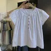 Nuevo Producto de Verano Estilo Coreano Transfronterizo 2026: Camisa a Rayas de Manga Corta Vintage Chic con Diseño Único, Top Versátil para Mujer