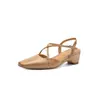 Sandalias de Verano 2026 de Tacón Medio de Piel de Vaca con Tira Cruzada y Punta Cerrada para Mujer, Suela Suave, Transpirables, Vintage, Talla Grande, Hebilla Única