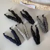 Pinza Banana Plisada Cuadros Estilo Coreano Cola de Caballo Alta Tamaño Grande para Cabello Grueso Pasador Vertical para la Parte Posterior de la Cabeza de las Mujeres