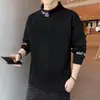Sudadera de otoño e invierno para hombre con cuello alto medio, forro polar, corte holgado, capa base versátil, forro polar alemán de doble cara, cuello alto, camiseta de manga larga