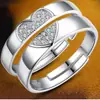 Anillos de Pareja Corazón de Amor Empalmados Par de Anillos Casuales Anillos Ajustables de Circonita Coreana Regalos del Día de San Valentín Esencial para Parejas