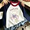 Camiseta infantil de manga comprida com estampa de desenho animado em algodão, gola redonda, estilo coreano, color-blocking, marca moderna, novo top versátil fofo para primavera/outono