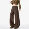 Pantalones de pierna ancha, pantalones rectos de trabajo hasta el suelo para hombre, estilo retro casual, corte holgado con bolsillos, pantalones largos marrones