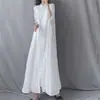 Vestido Largo de Lino Holgado Artístico Cuello Solapa Holgado Fluido Transparente Estilo Nuevo