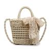 2025 Nuevo Bolso Tejido Hueco de Moda Estilo Coreano Bolso de Hombro Cruzado Hecho a Mano Puro Bolso de Paja Bolso de Playa para Mujer de Vacaciones
