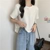 Camiseta Estilo Deseo Puro Europeo y Americano para Mujer Verano Nuevo Irregular Manga Corta Suelta Estilo Occidental Reductora de Edad Manga Media Top Corto