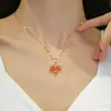 Collar de acero de titanio para mujer, nuevo, circonita, hoja de arce, moda, temperamento simple, no se decolora, incrustado, collar de hoja de arce morada, venta al por mayor
