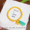 Pu Zuoqiang Color-Preservante Arena Dorada Tres Flores Caballo Caballo Imperial Fortuna Pulsera de Perlas Doradas Borla del Tíbet Perla de Transferencia Pulsera Versátil para Mujeres