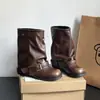 Botas de Tacón Grueso Apiladas con Hebilla de Alto Valor Nuevo Estilo Otoño/Invierno 2026 Marrón Tacón Grueso Botas de Pantalón Adelgazantes Botas de Moda Western