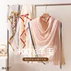 Bufanda Larga de Lana Estilo Old Money Sencilla con Tacto de Alta Gama, Bufanda Ligera Tejida con Jacquard de Color y Borde Repujado, Chal para Aire Acondicionado para Mujer