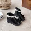 Botas de Couro para Meninas Outono/Inverno Novo Estilo Botas Martin com Pelúcia Adicional Cadarço com Laço Botas Princesa Infantis Sola Macia Antiderrapante Botas Curtas