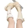 Meias Lolita Longas até o Joelho com Forro de Lã e Bolas de Pelo para Mulheres no Outono e Inverno Meias Japonesas JK Lolita Brancas Grossas