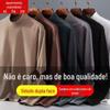 [direto] Camiseta masculina de veludo alemão outono e inverno com gola semi-alta e manga longa, tendência, suéter base quente