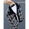 Suéter Cardigan Argyle Fair Isle Americano Masculino Outono Estilo Preguiçoso Sensação Relaxada Malha Outerwear com Gola para Casal