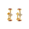 Pendientes Geométricos en Forma de C con Flor de Goteo de Aceite de Circonita, Recubiertos de Oro Real de 18K sobre Aguja de Plata, Pendientes de Lujo Ligero Retro de Nicho de Alta Gama