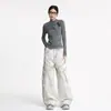 Pantalones Cargo Jiamu Americanos Holgados Silueta Cimitarra Unisex Pantalones Casuales para Hombres y Mujeres Sueltos Pierna Ancha Multibolsillos Plisados