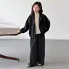 Nueva colección de otoño para niñas: Conjunto de cárdigan de punto de estilo coreano, corte relajado, y pantalones de pierna ancha a cuadros, un conjunto informal de dos piezas para niños mayores