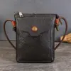 Bolso Retro de Cuero de Primera Capa para Teléfono Móvil para Mujer, Bolso Pequeño Vertical Cruzado para Viajes Diarios, Bolso de Hombro de Cuero Suave Multicapa con Cremallera de Gran Capacidad